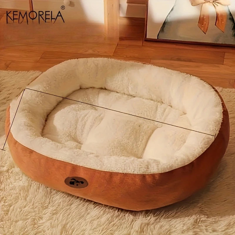 Oval Snuggle Pet Bed - Plush Warm Bed for Cats & Small Dogs