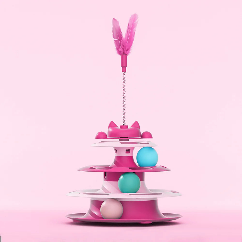 Interactive Turntable Cat Toy with Teaser Wand & Balls - Anti-Boredom Toy for Kittens & Cats