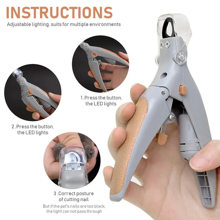 Professional Pet Nail Clipper With LED Light Safety Guard Cat Dog Toenail Scissors Trimmer Grooming Tool For Small Pets