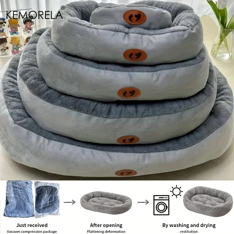 Oval Snuggle Pet Bed - Plush Warm Bed for Cats & Small Dogs