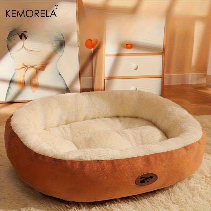 Oval Snuggle Pet Bed - Plush Warm Bed for Cats & Small Dogs