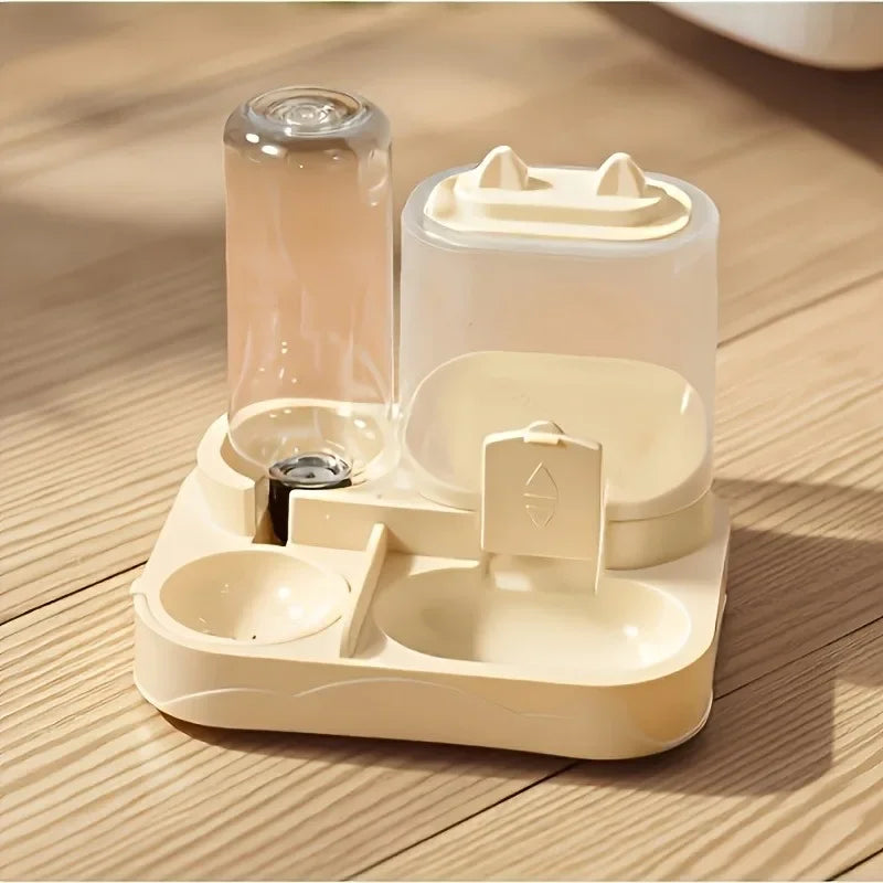 2-in-1 Large Capacity Cat Automatic Feeder, Water Dry Wet Separation Design No Battery Required - For Cats Small Dogs