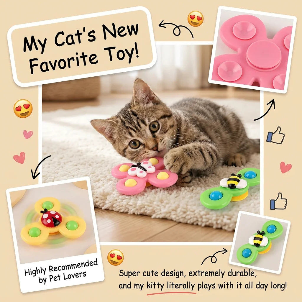 Suction Cup Windmill Cat Toy - Spinning Interactive Teaser