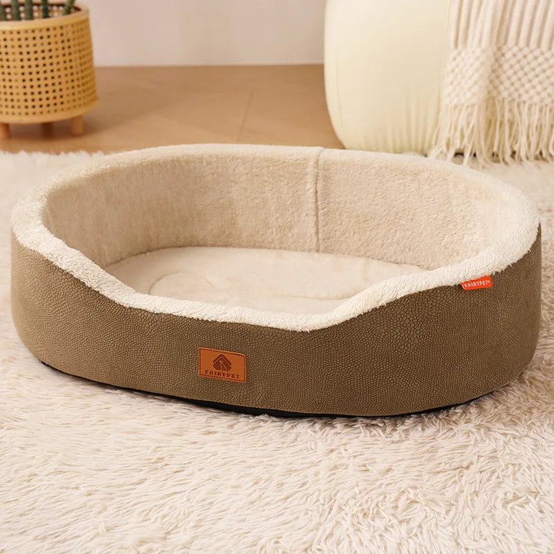 Medium Dog House Four Seasons Lychee Leather Pet Bed with Detachable Cushion