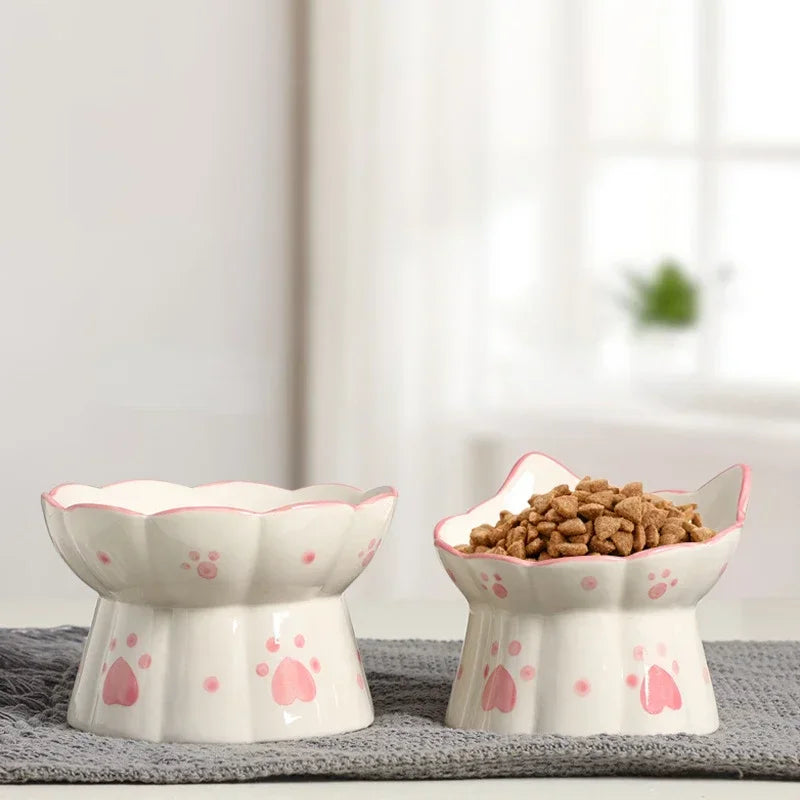 Elevated Ceramic Pet Food Bowl Set - Raised Feeder for Cats & Small Dogs