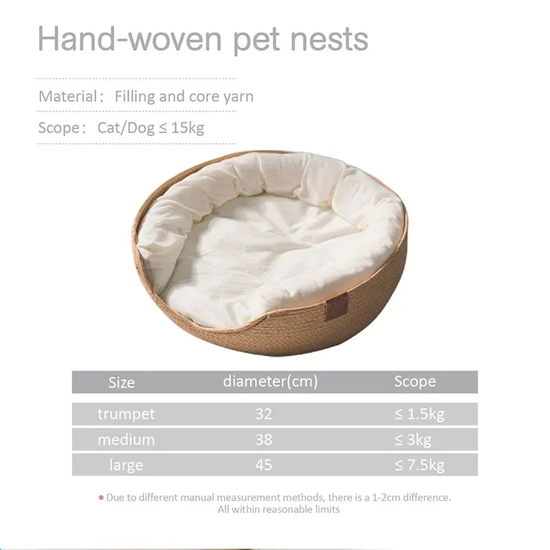 Woven Bamboo Cat & Dog Bed Basket - Cozy All-Season Sleeping Nest