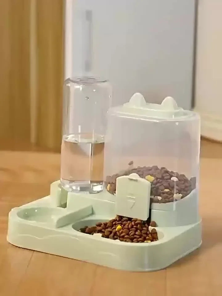 2-in-1 Large Capacity Cat Automatic Feeder, Water Dry Wet Separation Design No Battery Required - For Cats Small Dogs
