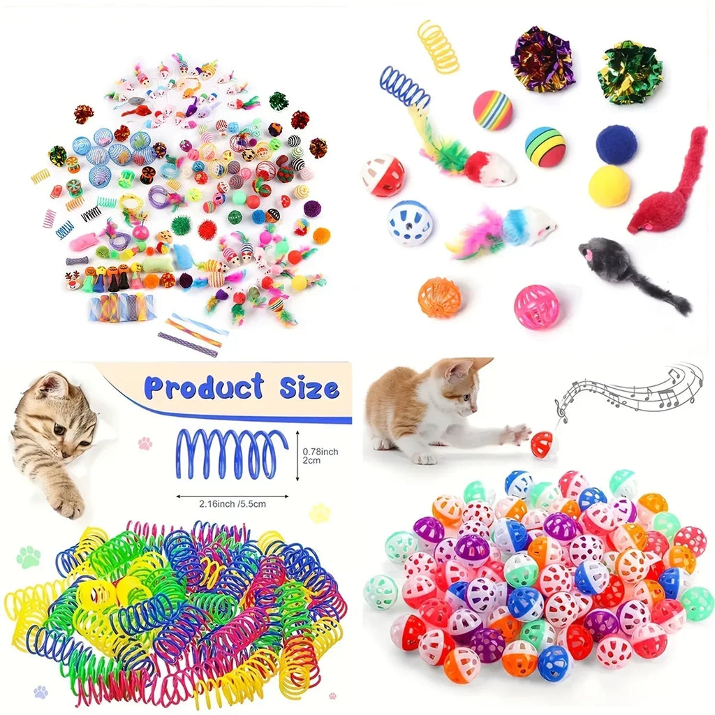Cat Toy Variety Pack - Mixed Plush & Plastic Toys, 14/28/56pc