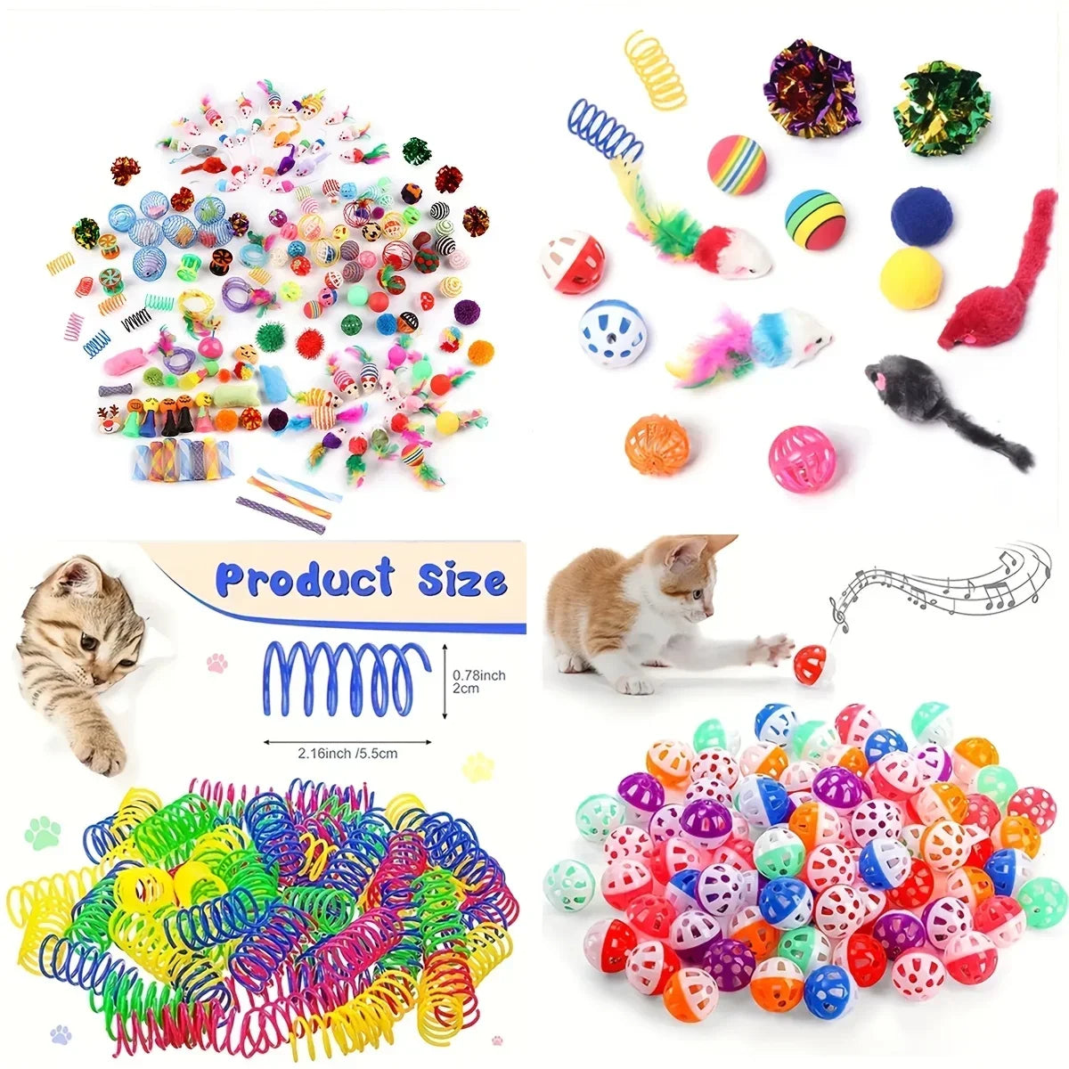 Cat Toy Variety Pack - Mixed Plush & Plastic Toys, 14/28/56pc