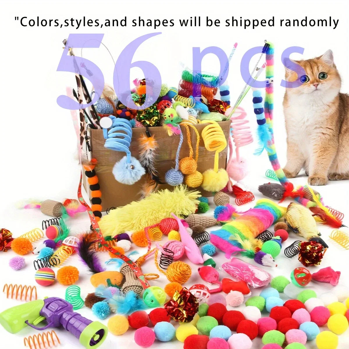 Cat Toy Variety Pack - Mixed Plush & Plastic Toys, 14/28/56pc