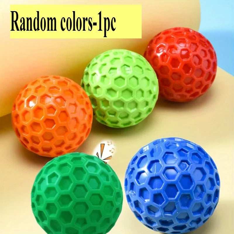 Tough Natural Rubber Dog Chew Toy Indestructible Squeaky Ball for Aggressive Chewers Beef Flavor Hexagonal Design Dental Health