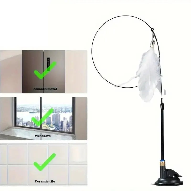 Interactive Cat Teaser Wand - Bell & Feather Toy with Suction Pole