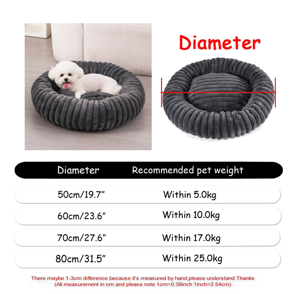 Round Plush Dog & Cat Bed House - Warm Winter Cave, 6 Sizes