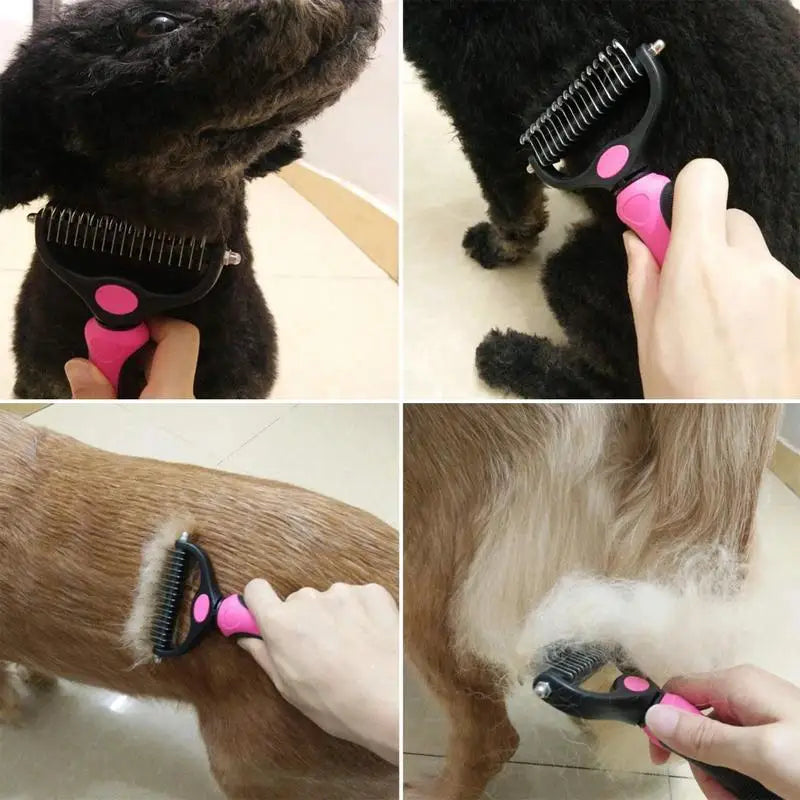 Double-Sided Pet Grooming Rake - Pro Shedding Brush for Dogs & Cats