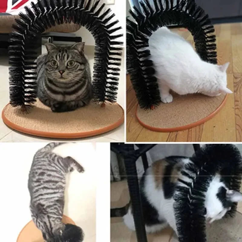 Cat Self-Groomer Arch - Corner Massage Brush with Scratch Pad
