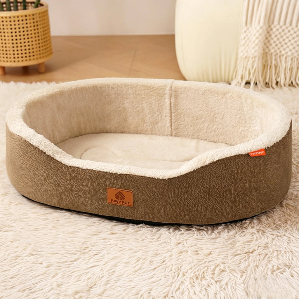 Medium Dog House Four Seasons Lychee Leather Pet Bed with Detachable Cushion