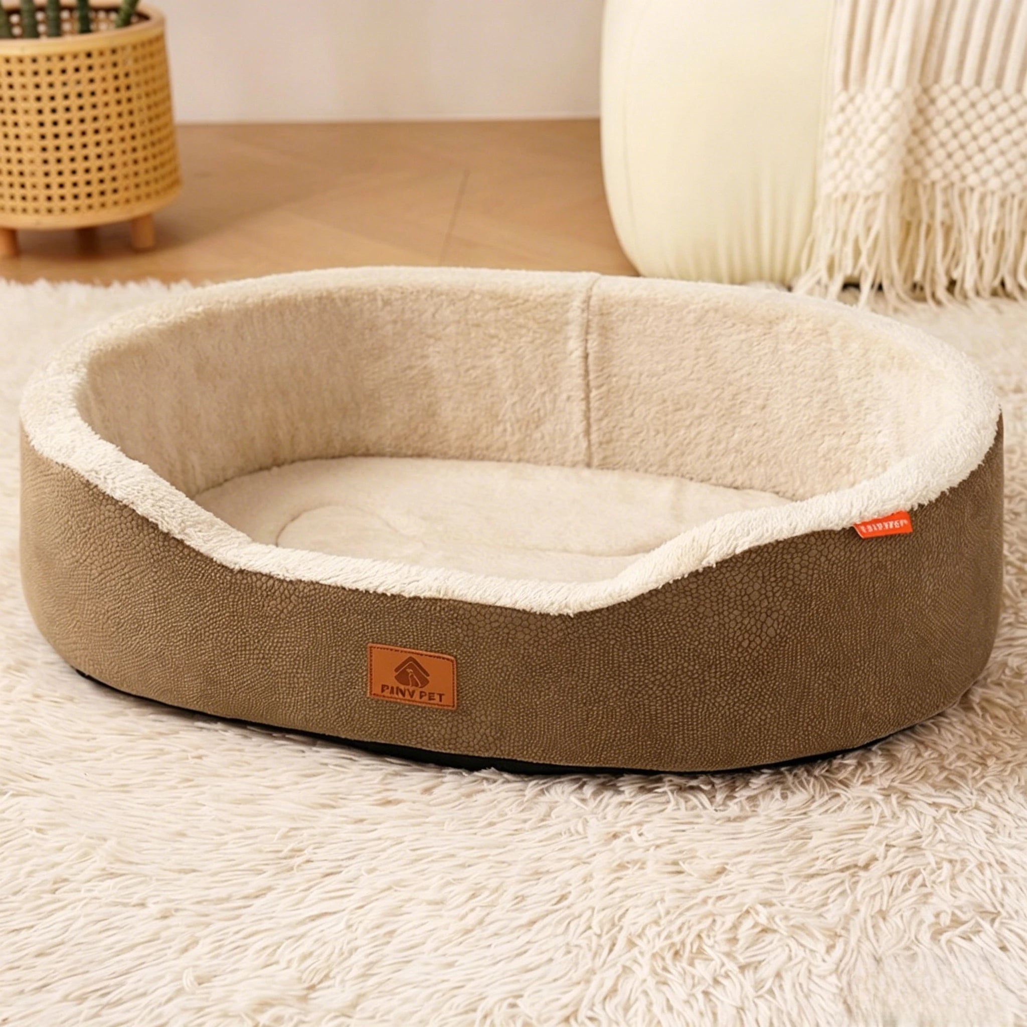 Medium Dog House Four Seasons Lychee Leather Pet Bed with Detachable Cushion