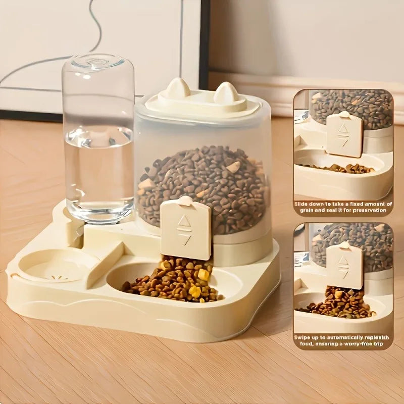 2-in-1 Large Capacity Cat Automatic Feeder, Water Dry Wet Separation Design No Battery Required - For Cats Small Dogs