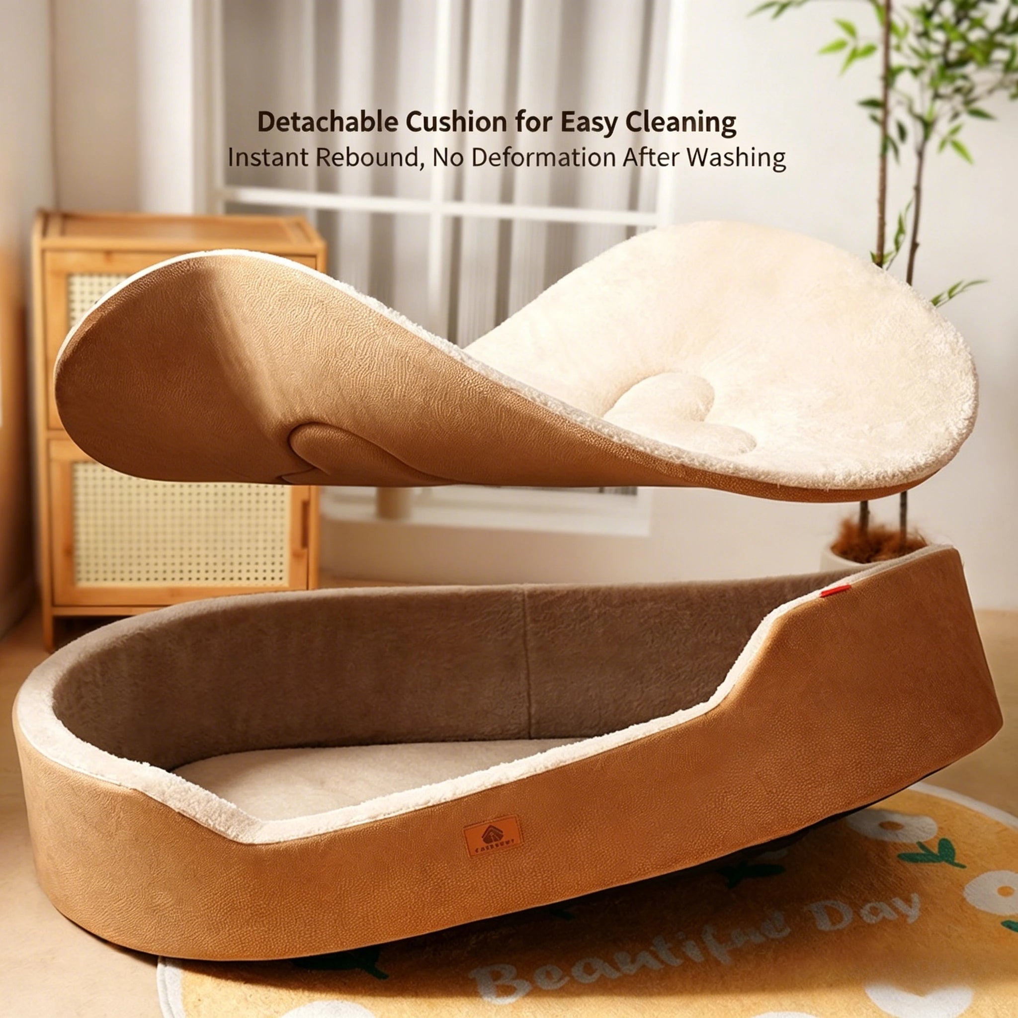 Medium Dog House Four Seasons Lychee Leather Pet Bed with Detachable Cushion