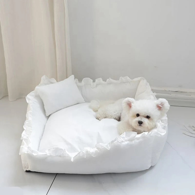 Lace Square Cushion Bed for Cats & Dogs - Warm Sofa Nest with Pillow