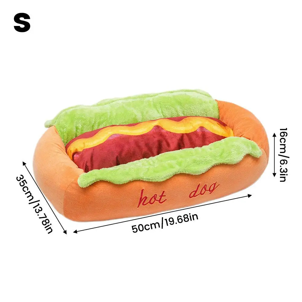 Hot Dog Shaped Novelty Pet Bed - Soft Removable Washable Lounger for Cats & Dogs