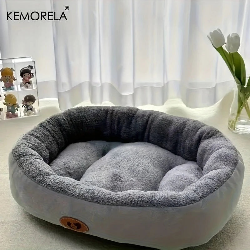 Oval Snuggle Pet Bed - Plush Warm Bed for Cats & Small Dogs