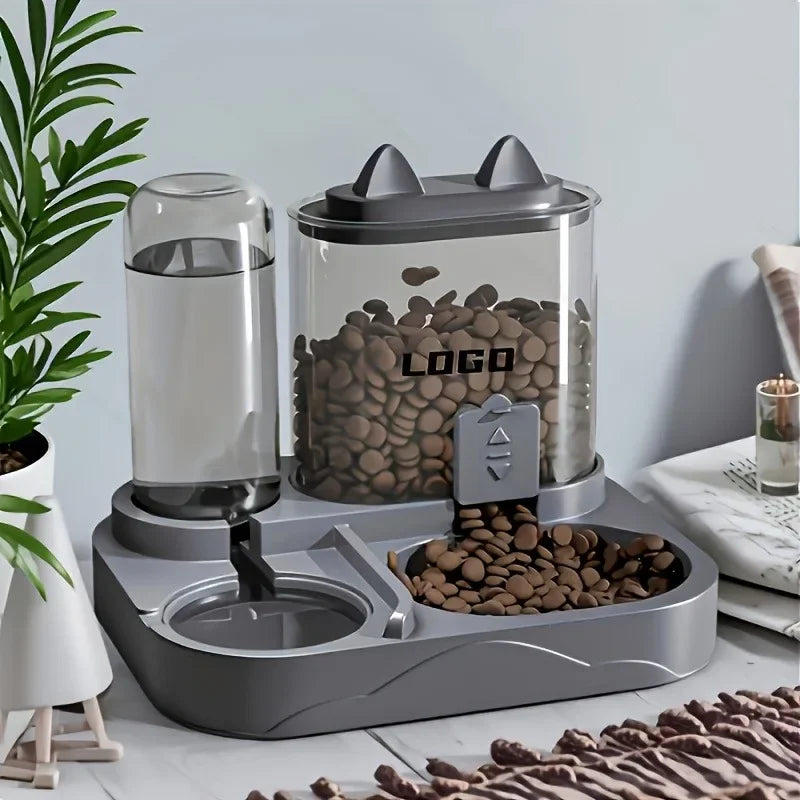 2-in-1 Large Capacity Cat Automatic Feeder, Water Dry Wet Separation Design No Battery Required - For Cats Small Dogs