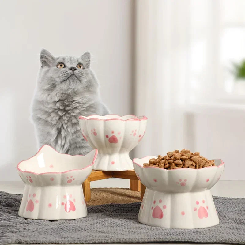 Elevated Ceramic Pet Food Bowl Set - Raised Feeder for Cats & Small Dogs