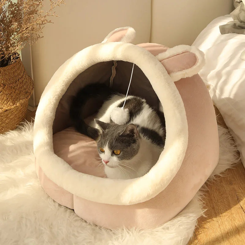 Foldable Cave Bed for Cats & Small Dogs - Cozy Deep Sleep Nest