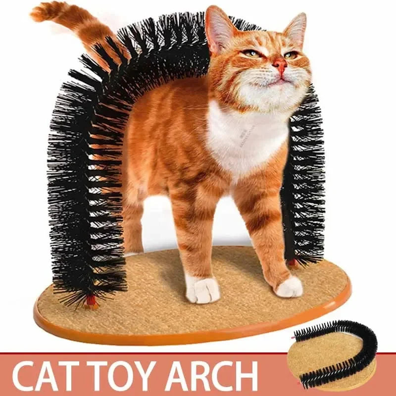Cat Self-Groomer Arch - Corner Massage Brush with Scratch Pad