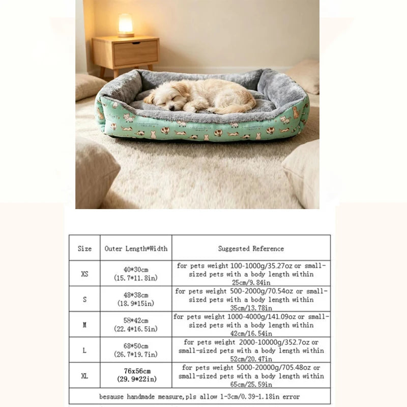 All-Season Cotton Linen Pet Bed - Comfortable Print Bed for Cats & Dogs