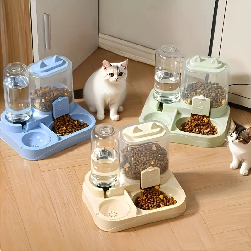 2-in-1 Large Capacity Cat Automatic Feeder, Water Dry Wet Separation Design No Battery Required - For Cats Small Dogs