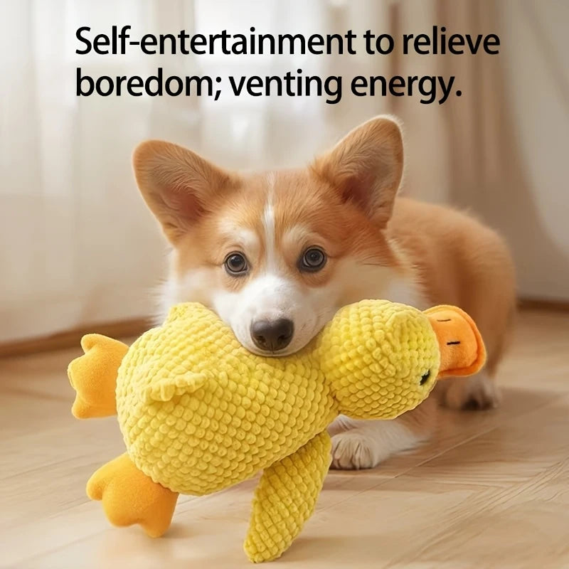 Yellow Duck Plush Dog Toy - Bite Resistant Squeaky Chew Toy for Small & Medium Dogs