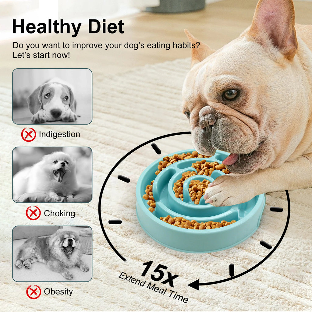 Fun Slow Feeder Puzzle Bowl for Dogs - Anti-Gulping, All Sizes