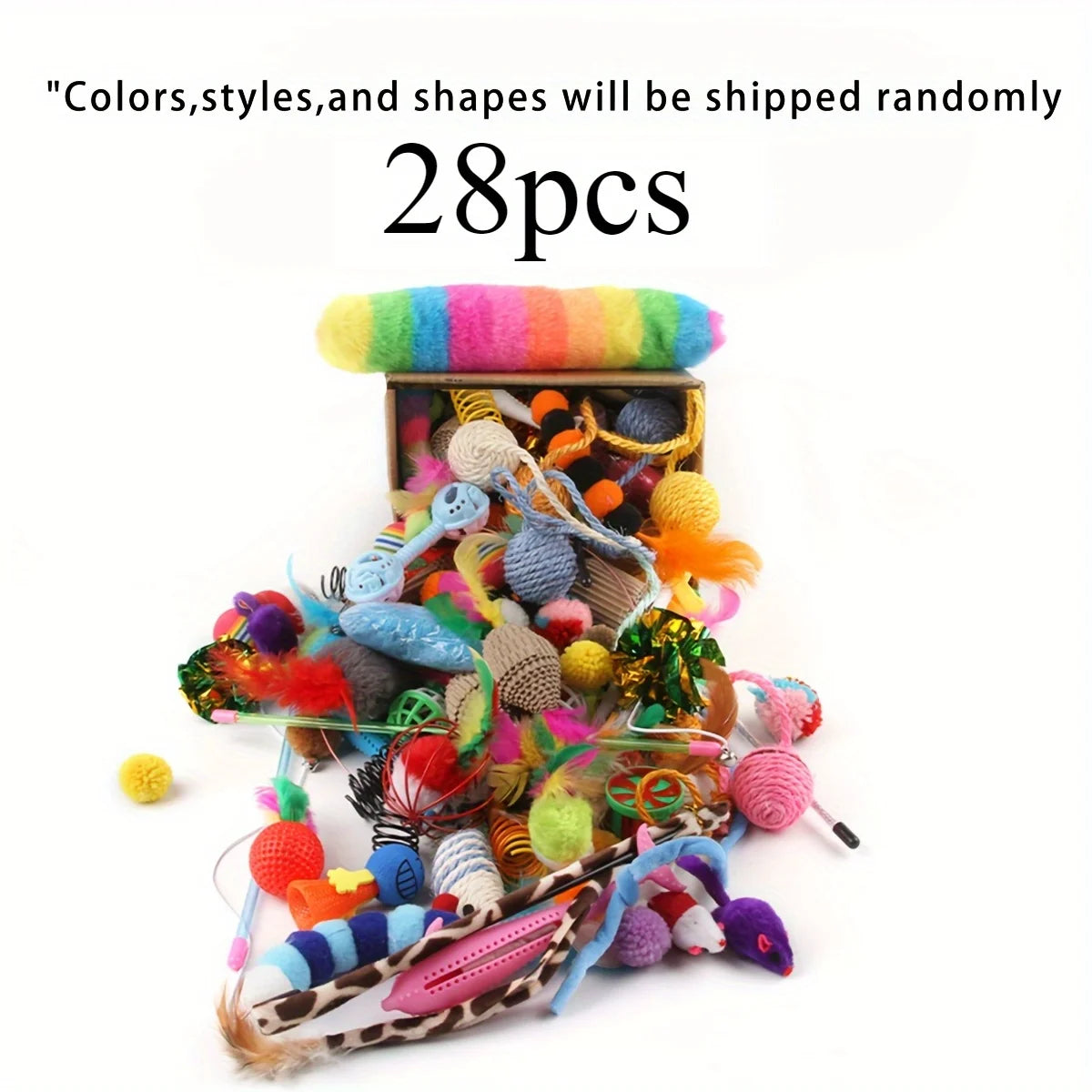 Cat Toy Variety Pack - Mixed Plush & Plastic Toys, 14/28/56pc